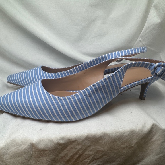 A New Day Kitten Heels Womens Size 9.5 Blue White Striped Back Strap Pump - Picture 5 of 8